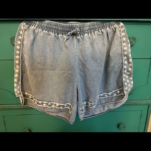 Adorable Denim Stars Ruffle Drawstring Shorts
